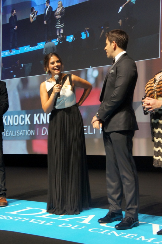 Keanu Reeves, Eli Roth et Lorenza Izzo sur scène pour la première de Knock Knock à Deauville 2015
